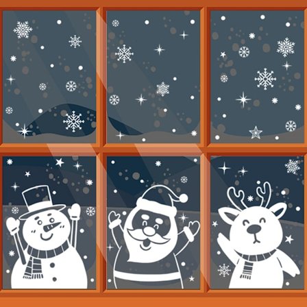 Decorations de Noël Bonhomme de neige Elan Flocon de neige blanc Stickers statiques Dekoration de fête Père Noël Stickers pour fenêtre en verre