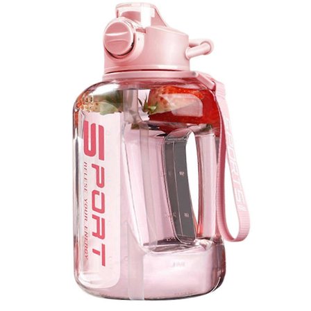 1700ml/2500ml Vattenflaska med Sugrör och Skala Stor Sportflaska för Träning Rosa