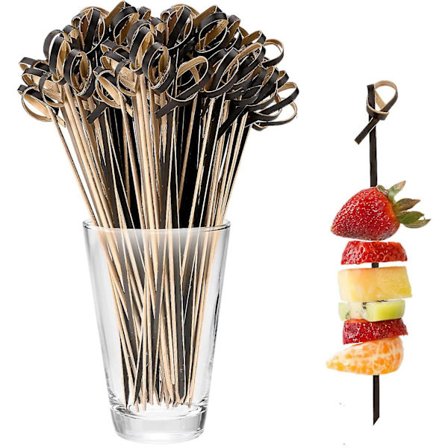 Cocktailpinde af bambus, 100 stk. bambusknude-spyd, mini madpinde, frugtpinde 12 cm (sort)