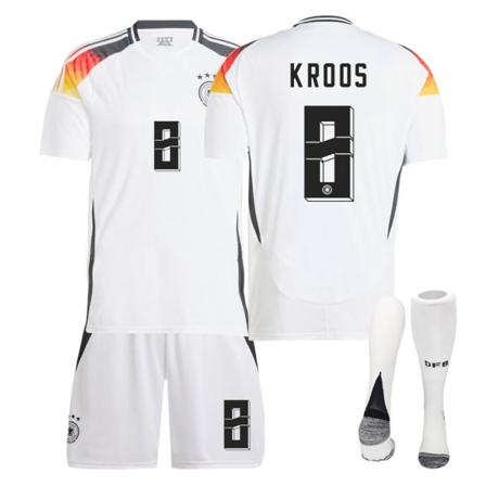 Tyskland Hjemme Hvid Nr. 8 Kroos Fodboldtrøje Sæt Sæson 24-25 - Børn & Voksen Størrelser No. 8 kroos 28(150-160CM)