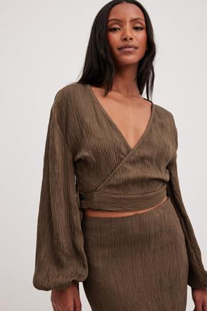 NA-KD Blouse cache-cœur nouée sur le devant à col en V - Sets - Brun - EU 42