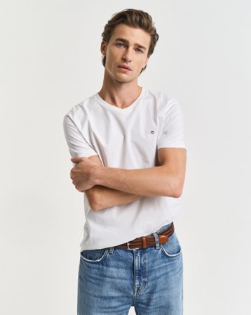 GANT Herren Slim Fit T-Shirt mit V-Ausschnitt (M) Weiß