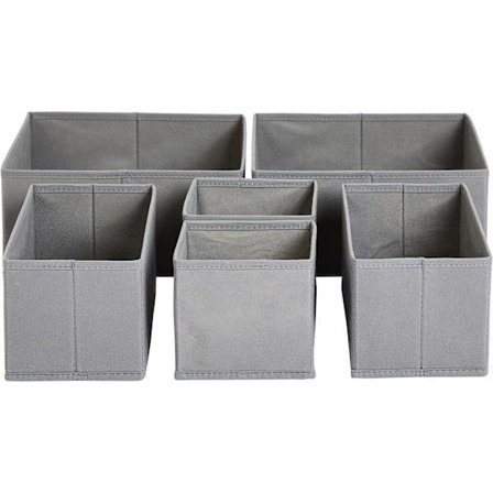 Foldbare Opbevaringskasser/Rumdelere til Garderobe, Soveværelse eller Køkken, Sæt med 6, Grå