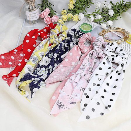 6 stk. skjerf hårbånd, sateng sløyfe hår skjerf scrunchies elastisk hårbånd hestehale holder blomster prikkete scrunchy slips for kvinner jenter
