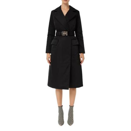 Elisabetta Franchi, Long Padded Coat With Logo Belt At The Waist Czarny, Kobieta, Rozmiar: L