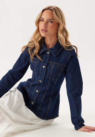 ONLY - Onlelle L/S FITTED DNM JACKET - Dark Blue Denim Detail:rinse - Kläder - - Bubbleroom