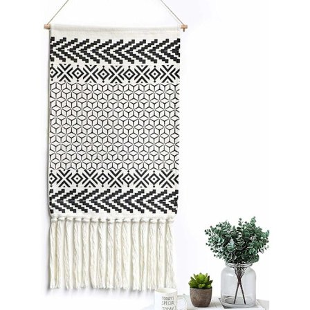 Makramé vægophæng Boho Chic vævet gobelin boheme bomuld vævet vægkunst vægdekoration til soveværelse børneværelse baggrund (kant)