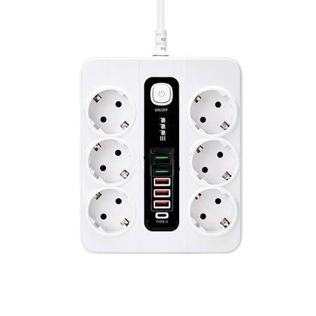 EU 6-stik, 5 USB-porte, 1 USB-C-port