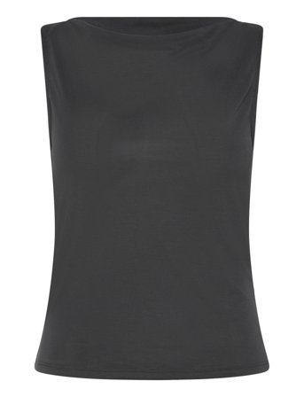 Monki Super Soft Sleeveless Boatneck Top - Black - XXS