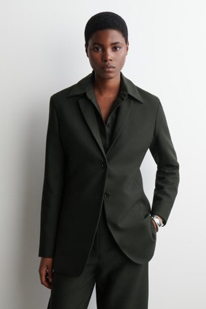 COS Femme Blazer Long En Laine Mélangée in Vert