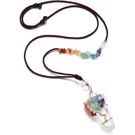 7 Chakra Krystaller Edelstener Healing Tree of Life Klar Kvarts Halskjede, Lmell Kvinner Trådviklet Gave
