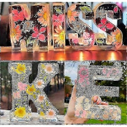 LED-bogstaver med pressede blomster i resin, blomsterresin alfabetlampe, 26 bogstaver dekorativ natlampe, romantisk gavelampe med 50% rabat