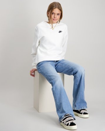 Nike K Nsw Club Flc Crew Ls Lbr Hvid Trøjer Pige - Kids Brand Store