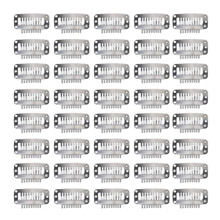 40 kpl peruukki klipsi setti ruostumaton teräs DIY 9 hammasta napsauta kampa hiustenpidennykset klipit tarvikkeet 1.3in hopea