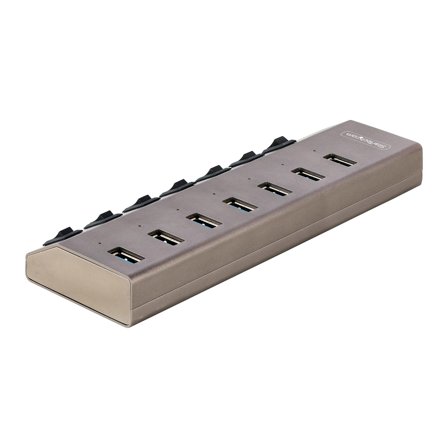 StarTech 7-Port Self-Powered USB-C Hub with Individual On/Off Switches, USB 3.0 5Gbps Expansion Hub w/Power Supply, Desktop/Laptop USB-C to USB-A Hub,