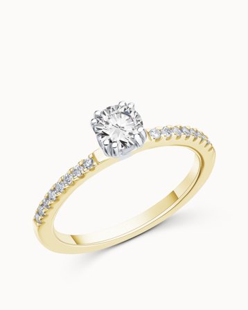 Sidostensring Florence 18K Gulguld och Platina Naturlig Diamant 0.30 Carat - Förlovningsringar