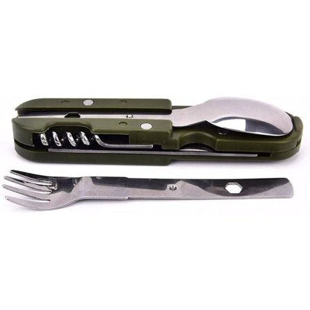 Lusikkahaarukka, Illallinen Taitettava Kannettava Armeijan Vihreä Piknik-astiasto Ruostumattomasta Teräksestä Valmistettu Lusikkahaarukka 