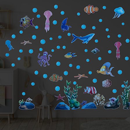 Glow In The Dark Hav Vægklistermærker, Ocean Tema Fluorescerende Stickers Lysende Fisk Skildpadde Jellyfish Vægindretning Undervands Hav Verden 