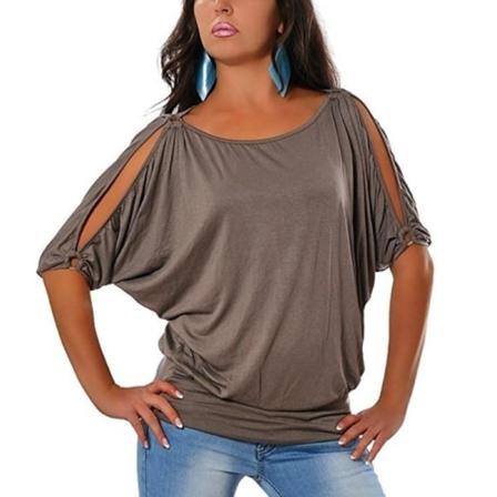 Casual Cold Shoulder Kortärmad blus Brun L