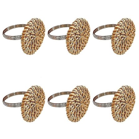 Servietringe Sæt af 6, Vintage Servietring til Borddækning, Håndlavet Rattan Servietringe Holder