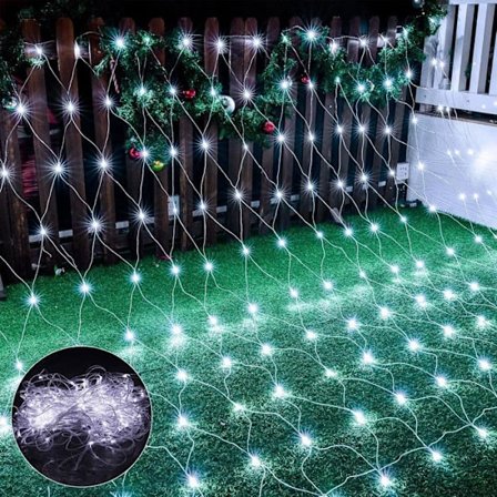Rosnek Udendørs Glødende Net Lys 2x2m 144LED Lysstreng IP44 Vandtæt 8 Tilstande til Jul Have - Hvid