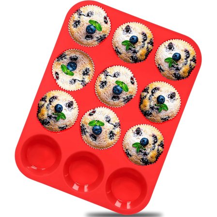 Silikone muffinsform - Almindelig 12-hullers muffinsplade, non-stick silikonebageforme til at lave muffins, cupcakes, chokolade 1 pakke 12 kopper