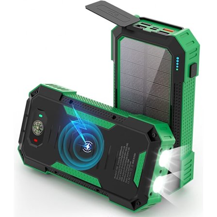 Powerbank, solcelleoplader, PD 22,5W hurtigopladning & QI 15W trådløs opladning