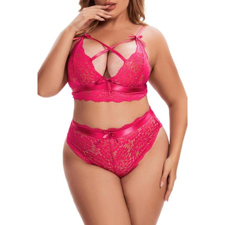 nmei Plus Size Naisten Alusvaatesetti Korkealla Vyötäröllä, Rintaliivit ja Alushousut, Seksikäs Ristikkäinen Pitsi-Bralette Setti, 2 Osainen Alusvaate