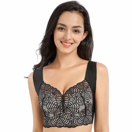 Lift Stretch Fullfigur Seamless Spets Utskuren BH Mjuk Seamless Sleep BH Sport BH Transparent Black L