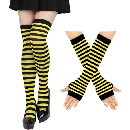 ING håndledsvarmere sokker og handsker fingerløse handsker stribede strikkede lange strikkede til kvinder til Halloween-kostumer sjove fester cosplay-