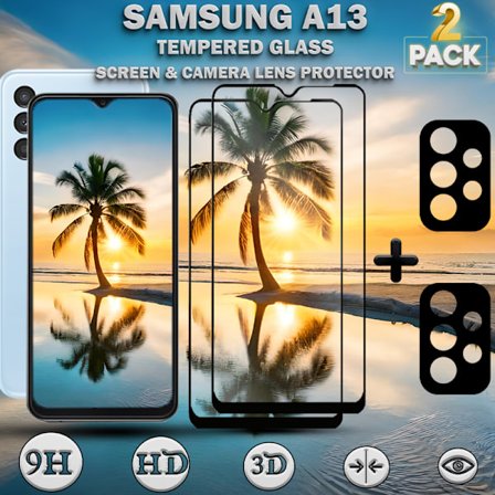 2-Pack SAMSUNG A13 Skærmbeskyttelse & 2-Pack linsebeskyttelse - Hærdet Glas 9H - Super kvalitet 3D