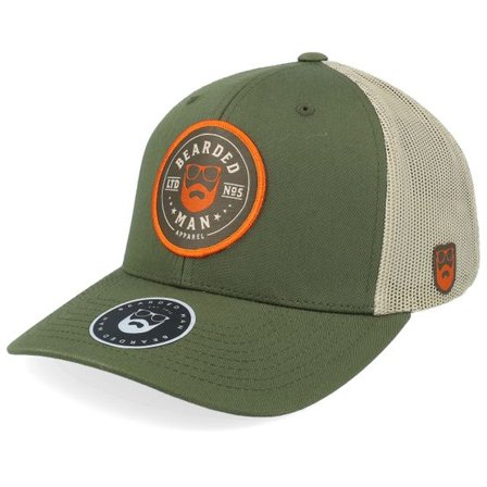 Bearded Man - Grön trucker Keps - Beard Logo R Retro Cap 2-tone Green/Khaki Trucker @ Hatstore
