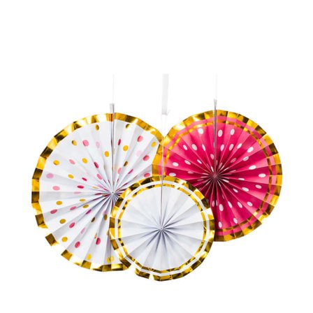 Design House 95 Paperfan 3st rosa/vit/guld Partytillbehör Rosa ONESIZE