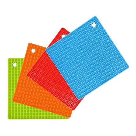 4-pak Silikone Grydelapper, Varmebestandige Skridsikre Opvaskemaskine Sikre Køkkenmåtter (17,5 cm, Flerfarvet)