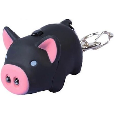 (svart) Lysende dyrenøkkelring i mørket - Søt gris LED-nøkkelring - Tegneserie nøkkelanheng - Med lommelykt