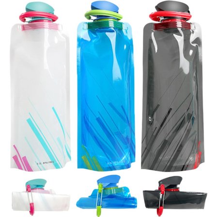 (3-pack) 700 ml stor hopfällbar vattenflaska helt hopfällbar lagerflaska, bärbar vattenflaska för löpning cykling utomhus