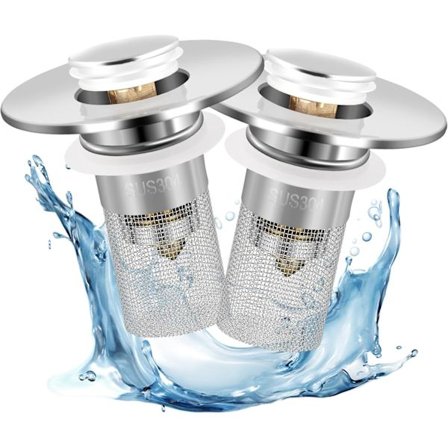 2-pak Vask Afløbs Si, 2 i 1 Pop Up Vask Prop med Hårfanger Kurv til 1~1.5 Tommer Afløbshuller, Universal Vaskebalje St