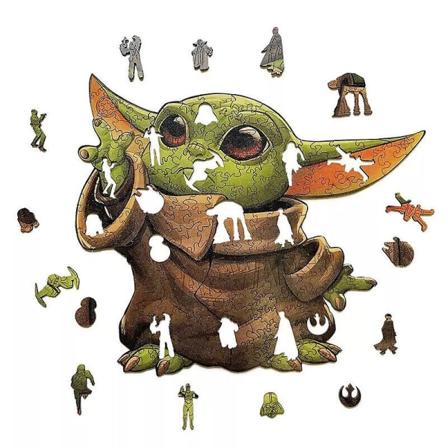 Naturligt træ Baby Yoda puslespil barn barn legetøj gave uregelmæssigt træ puslespil -sz.13470