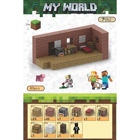 Minecraft Byggeklosser med 80 seks-sidige magnetiske leker (Rødt mursteinshus)