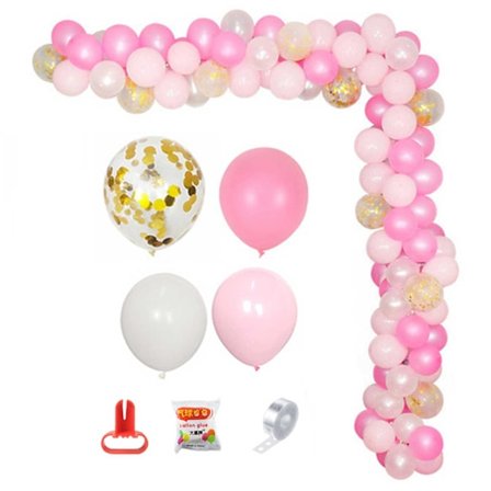 Ballon Bow Pink White - Komplet Balloon Girlang 5m
