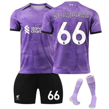 Liverpool 2. udebanesæt til børn 2023-2024 med sokker - nr. 66 A.EXANDER-ARNOLD#22 No.66 A.EXANDER-ARNOLD #22