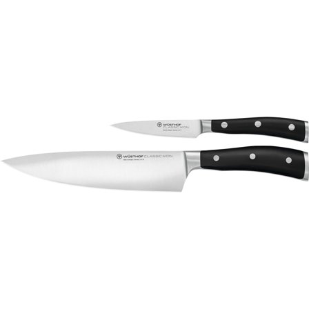 Wüsthof Classic Ikon Knivsett 2 deler Svart, Kokkekniv + Skrellekniv' - 'Svart og stål
