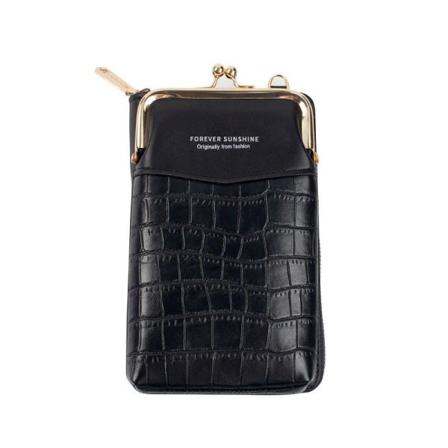 Kvinners mobiltelefon bag vertikal glidelås lommebok krokodille mønster serie diagonal skulderveske black