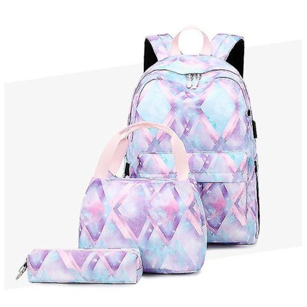 USB Ryggsekk Student Skolesekk Liten Skulderveske Penal Tredelt