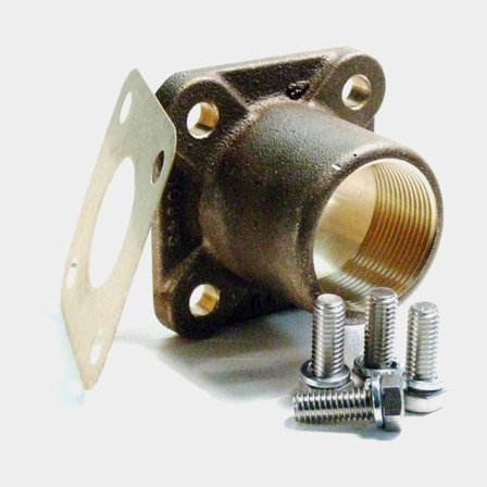 Jabsco fläns 38mm BSP 1 1/2 tum gänga för impellerpumpar, flänskit i brons med bultar och packning för båtpumpar.