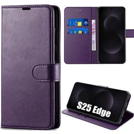 Beskyttelsesskal - BOOLING - til Samsung Galaxy S25 Edge - Stødabsorberende - Rip-resistant - Mørk Lilla PU Læder