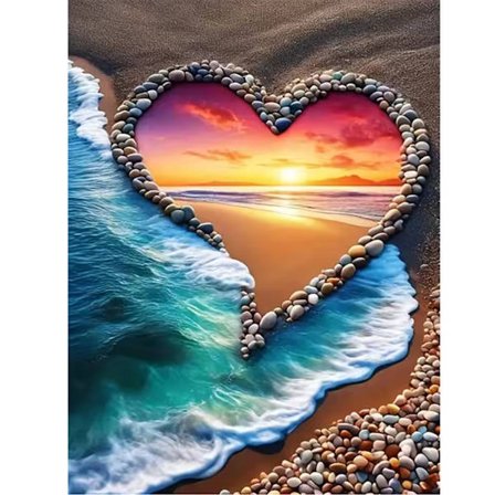 Diamant Broderi Kærlighed Hjerte Maleri Havside Fuld Rund Diamant Mosaik Solnedgang Landskab Hjem Dekoration