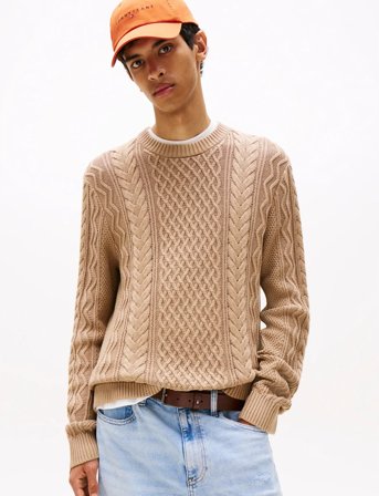 Tommy Jeans Tjm Slm Badge Cable Knit Sweater - Beige - XXXL