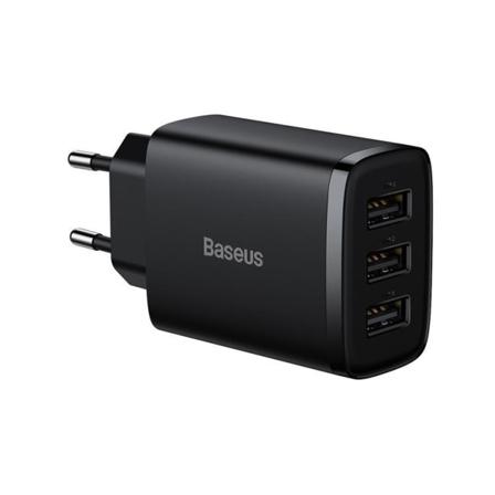 Baseus Kompakt vægadapter 3x USB 17W - Sort