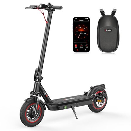 Elscooter iScooter i10 elektrisk skoter| 40-45 km räckvidd, 650 W motor, 10" luftfyllda däck, dubbla bromsar, 120 kg kapacitet (svart)
